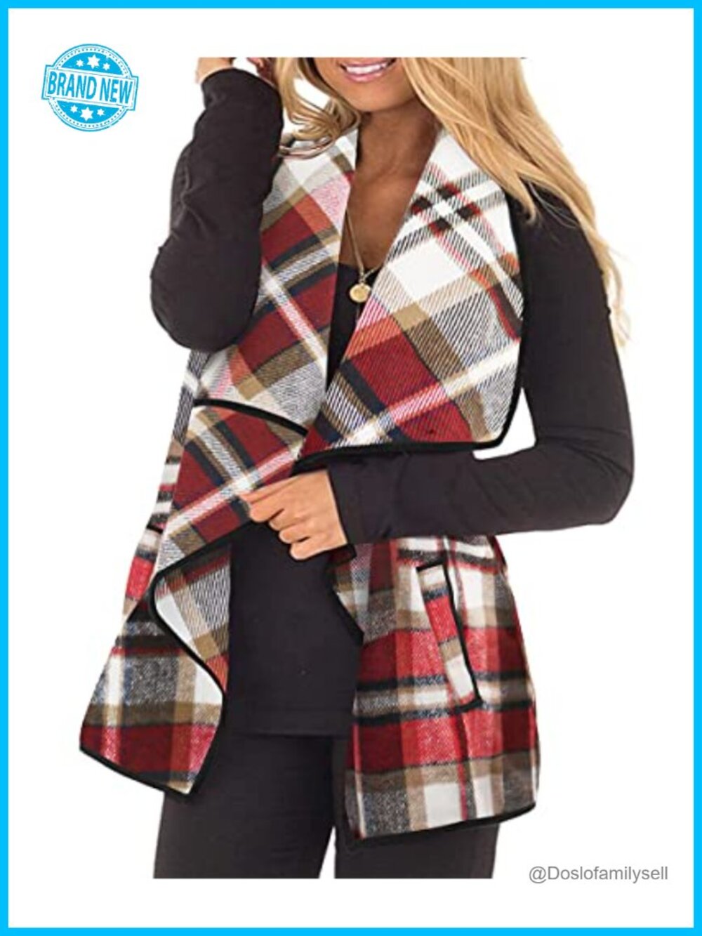 Plus Size Plaid Sleeveless Cardigan Vest Oversized Loose Fit